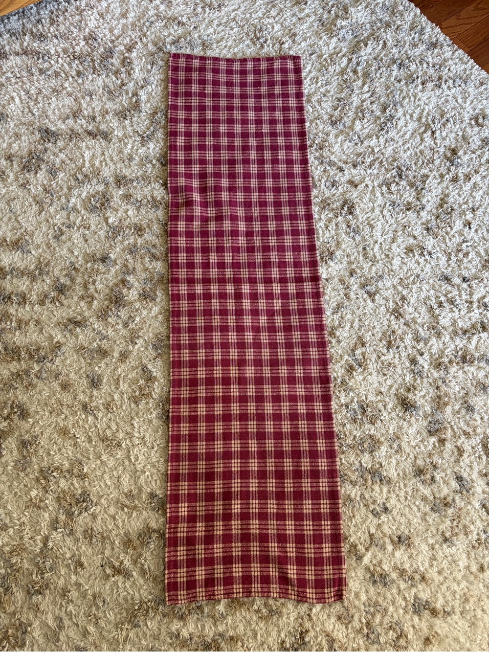 Plaid Red and Cream Table Runner Scarf